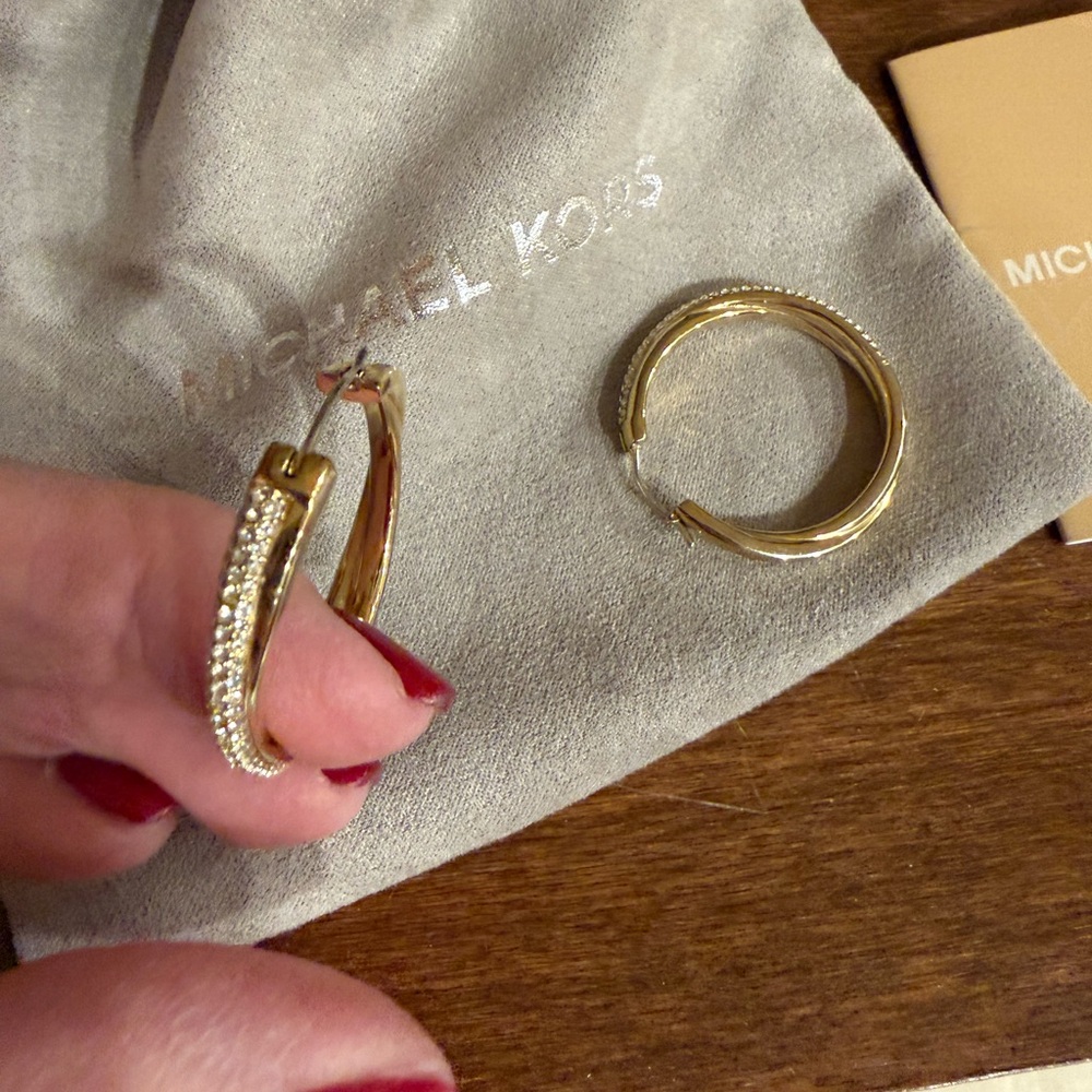 Michael Kors Twisted Gold and Pave Crystal Hoop Earrings, MKJ3670